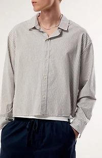 Pacsun Brown & White Striped Davis Long Sleeve Cropped Shirt