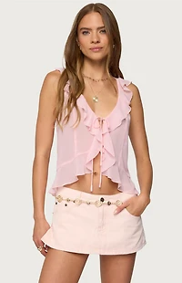 Edikted Roxan Ruffle Chiffon Tie Front Top