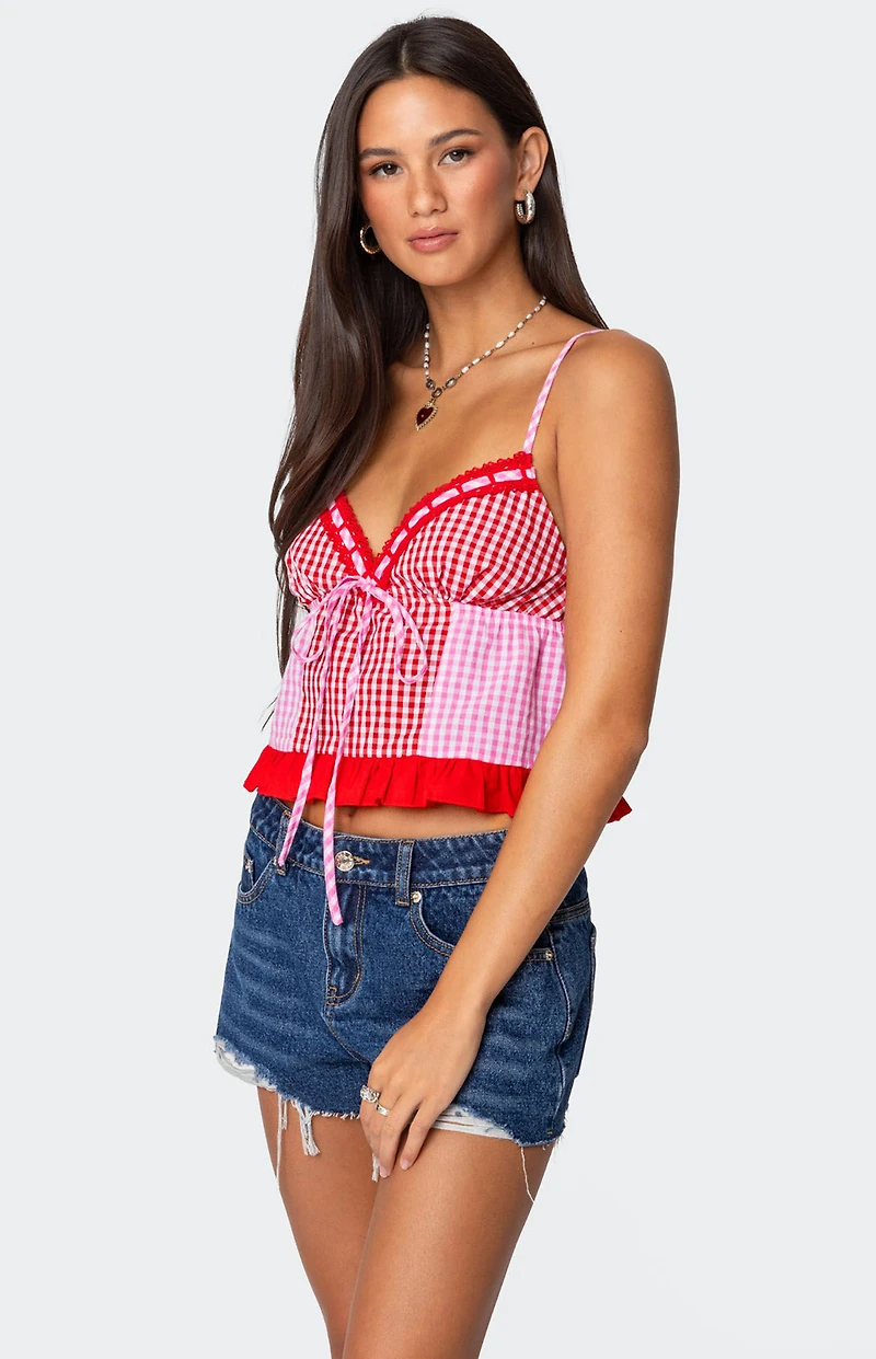 Edikted Joanne Mixed Gingham Tank Top