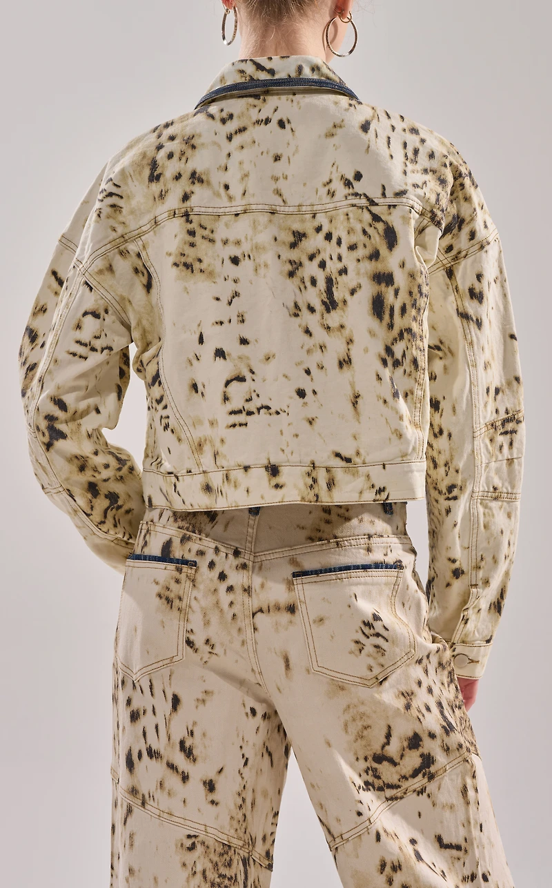 AZALEA WANG Santana Cow Print Denim Jacket