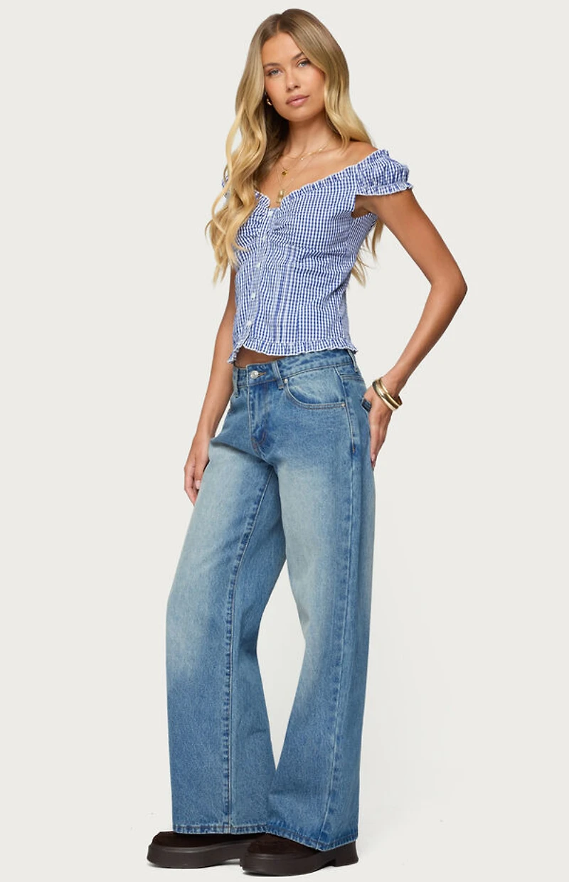 Edikted Dorothie Gingham Button Up Top