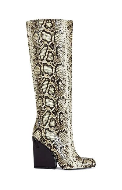 AZALEA WANG Women's Evergreen Snakeskin Block Heel Boots