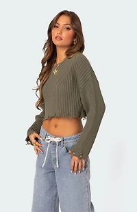 Edikted Distressed Hem Oversized Cropped Sweater
