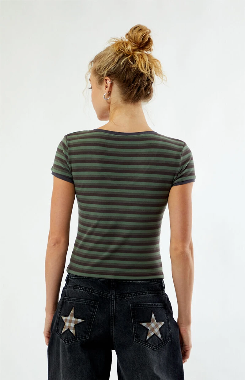 Daisy Street Striped V-Neck Short Sleeve Top