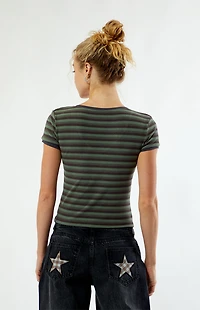 Daisy Street Striped V-Neck Short Sleeve Top