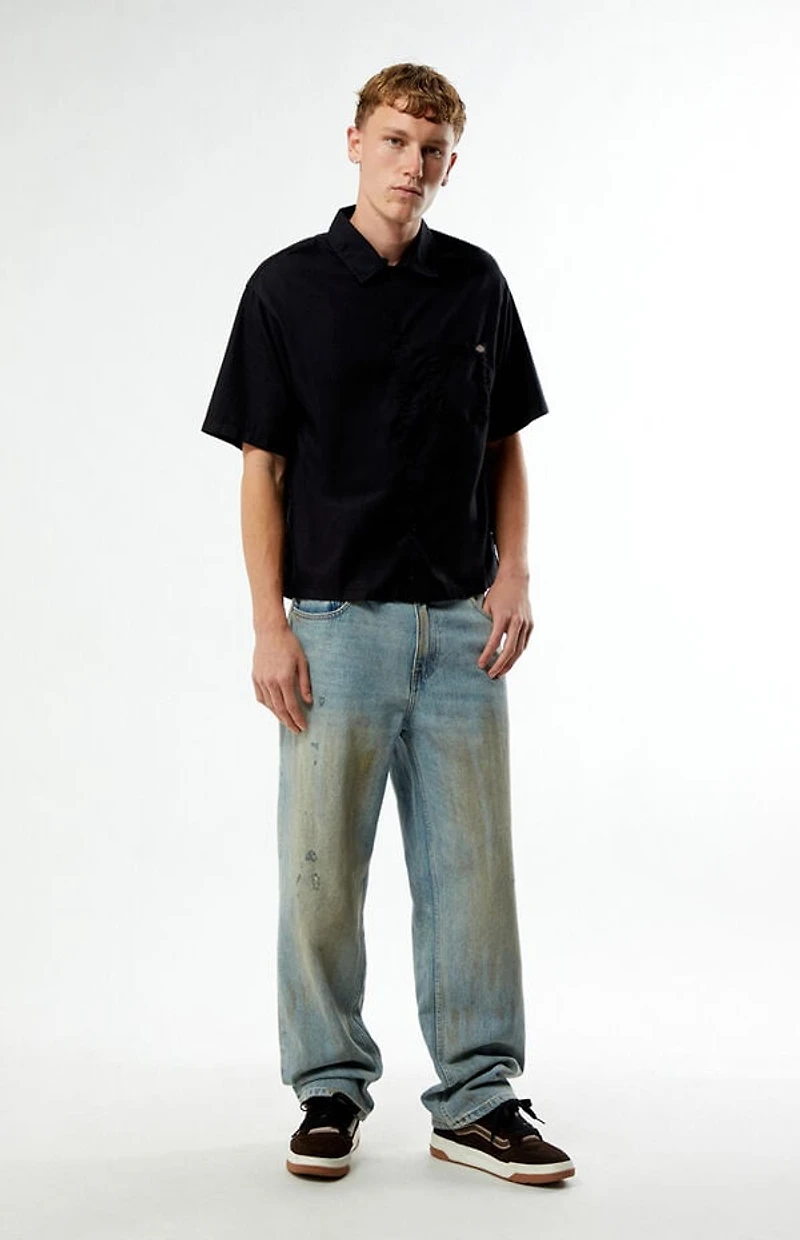 GUESS Originals Medium Blue Distressed Baggy Jeans