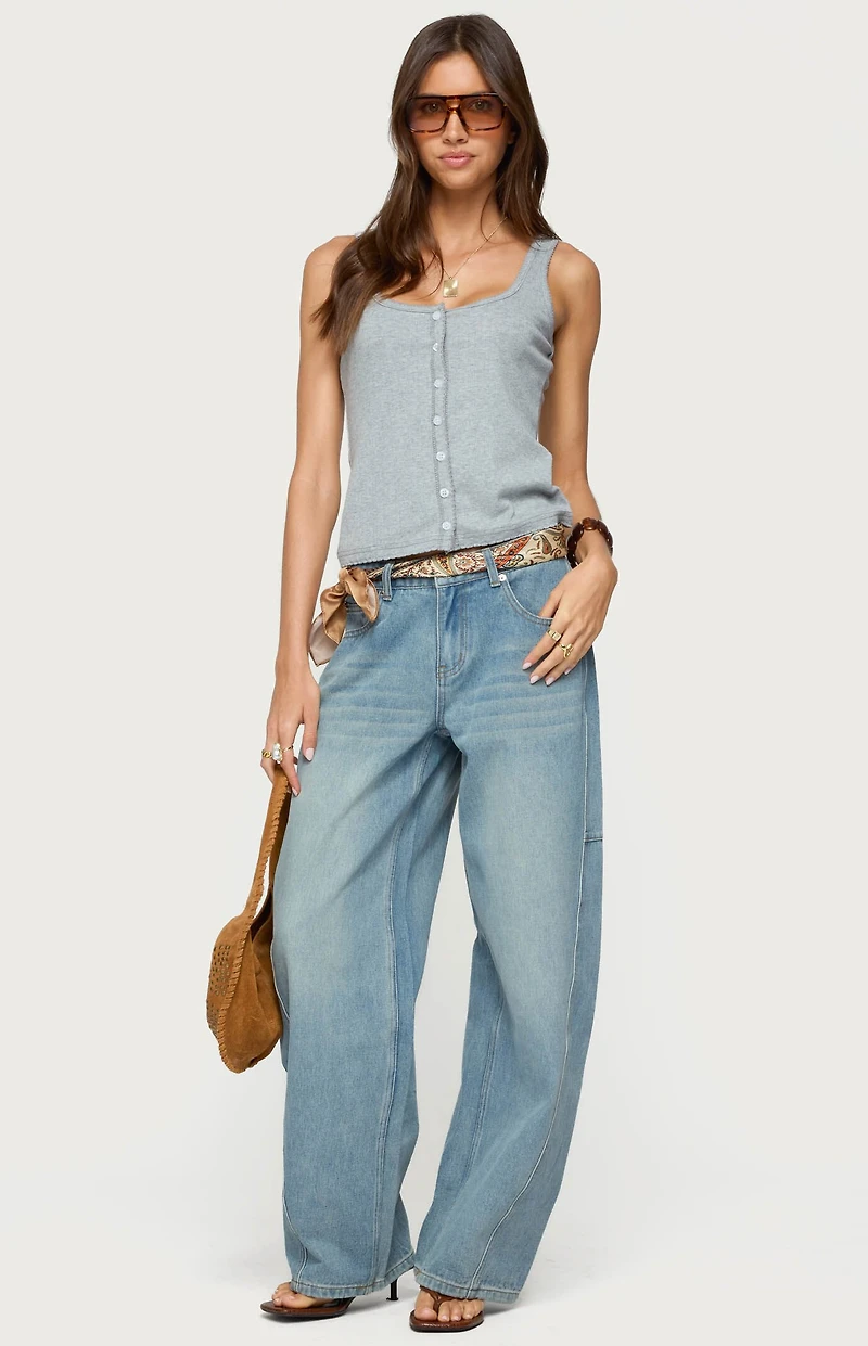 Edikted Gwenne Pointelle Button Up Tank Top