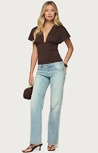 Edikted Flutter Plunging V Neck Top