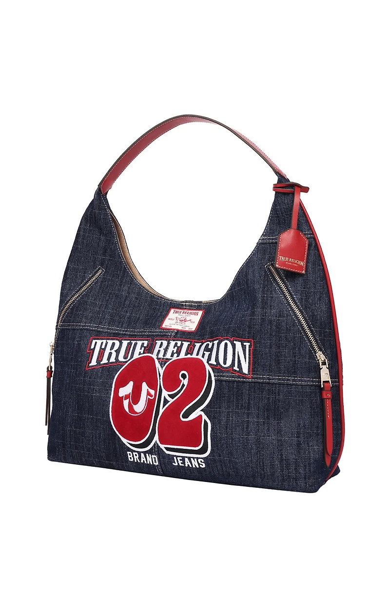 True Religion Varsity Logo Dark Denim Hobo Bag