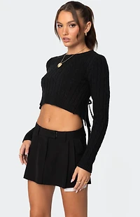 Edikted Bow Back Cropped Cable Knit Sweater