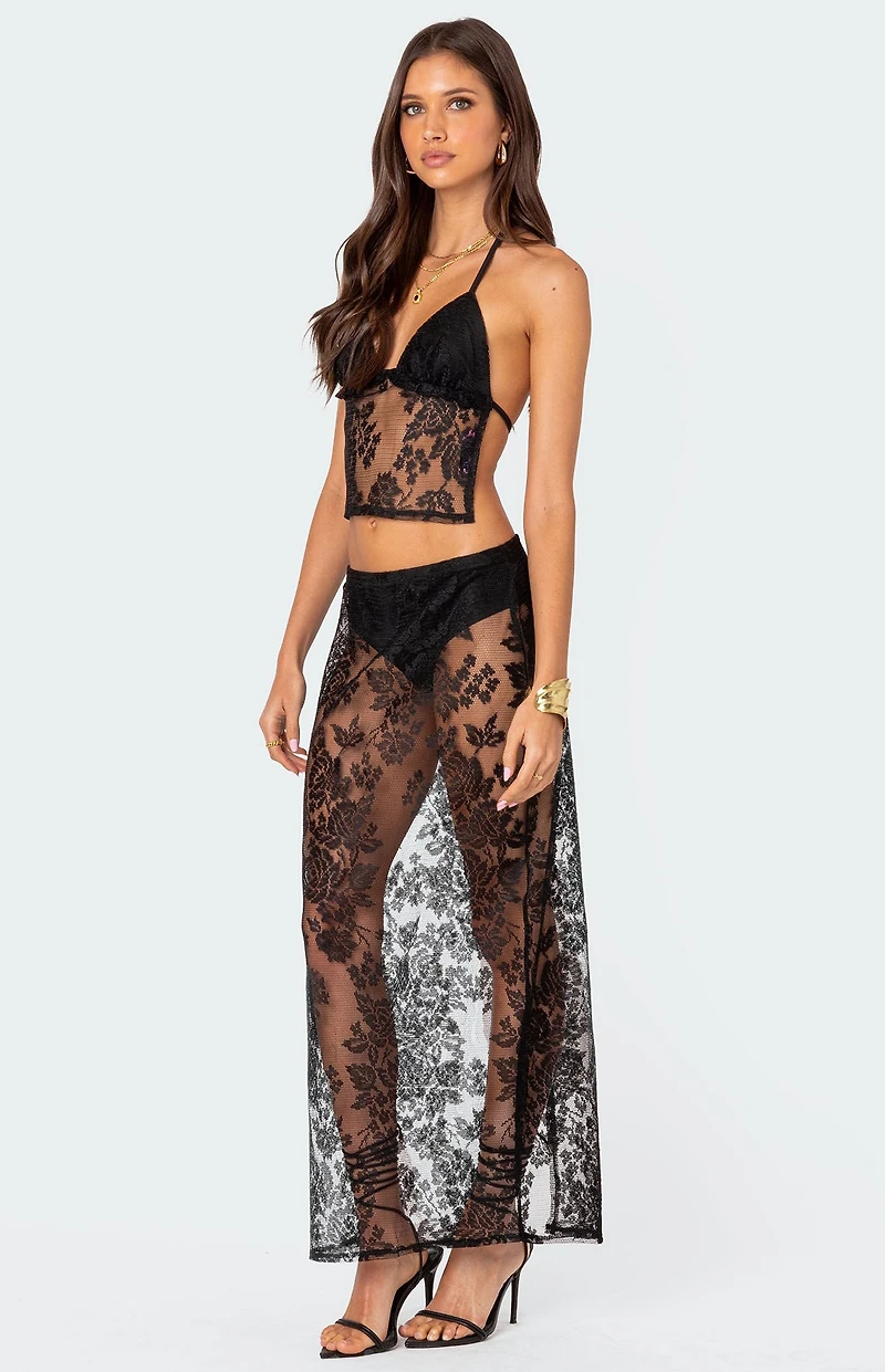 Edikted Bess Open Back Sheer Lace Halter Top