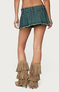 Edikted Frayed Pleated Denim Mini Skort