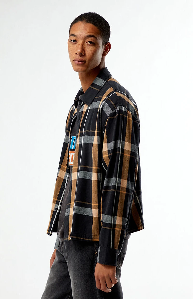 Pacsun Black And Tan Long Sleeve Classic Flannel Shirt