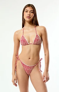 Pacsun Red Summer Textured Floral Triangle Bikini Top