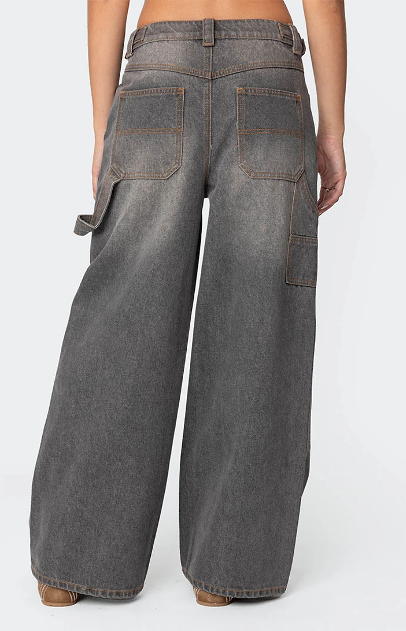 Edikted Baggy Washed Low Rise Carpenter Jeans