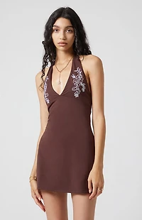 Beverly and Beck Embroidered Halter Mini Dress