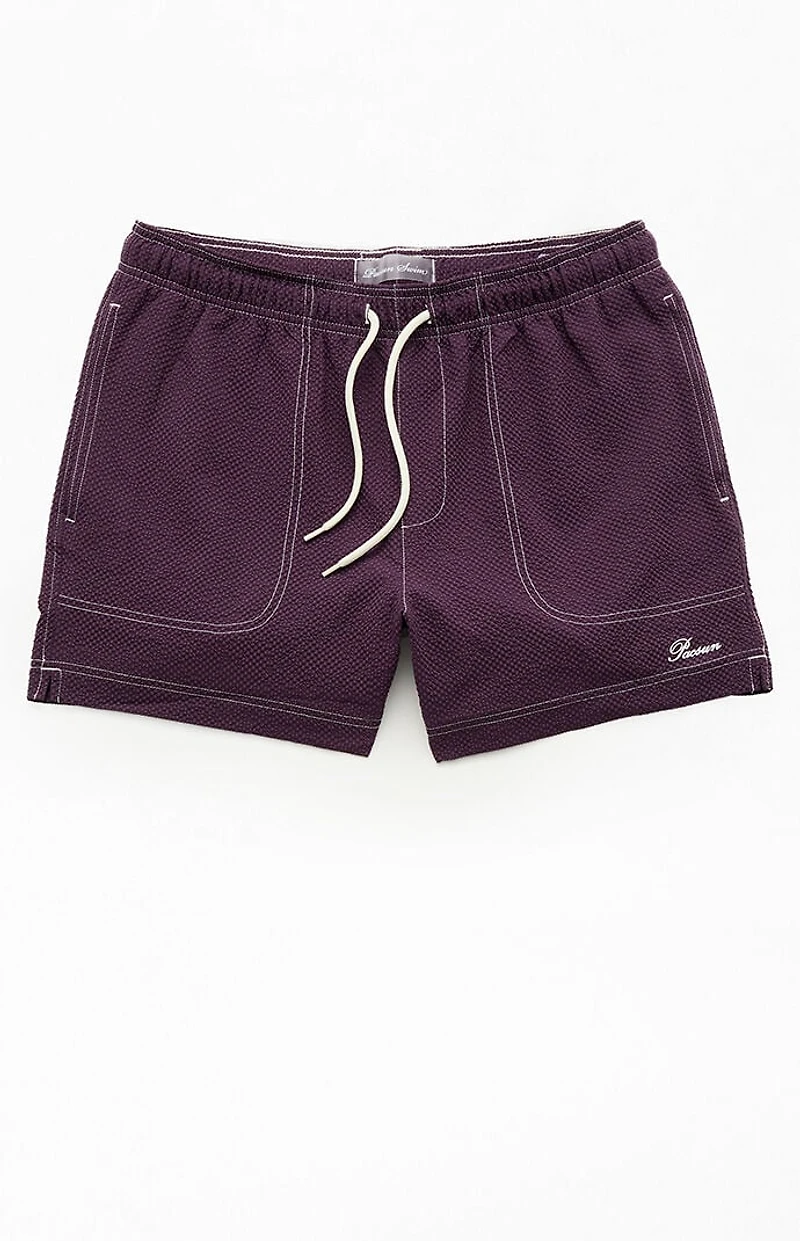 Pacsun Plum Cursive Contrast Stitch 4.5" Swim Trunks