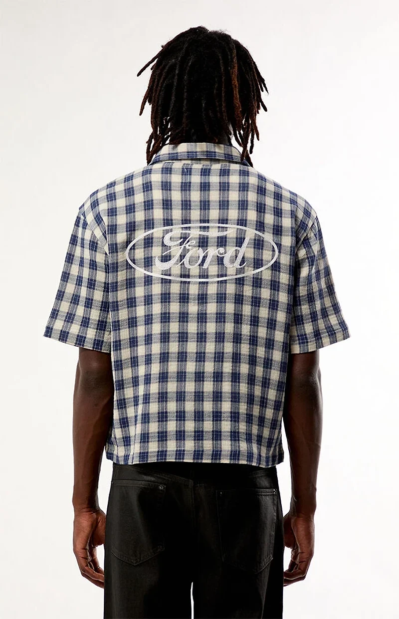 FORD Blue Flannel Short Sleeve Work Shirt
