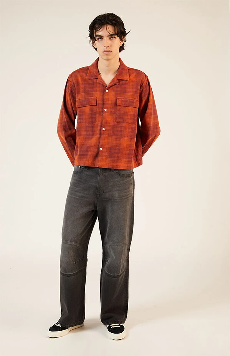 Pacsun Orange Washed Cropped Camp Flannel Shirt