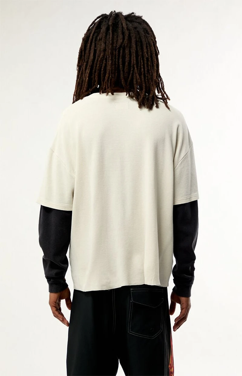 Pacsun Cream Waffle Knit 2Fer Layered Long Sleeve T-Shirt