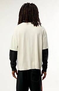 Pacsun Cream Waffle Knit 2Fer Layered Long Sleeve T-Shirt