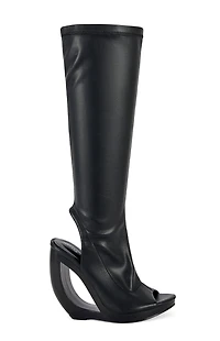 AZALEA WANG Women's Ilyssa Black Curved Wedge Boots