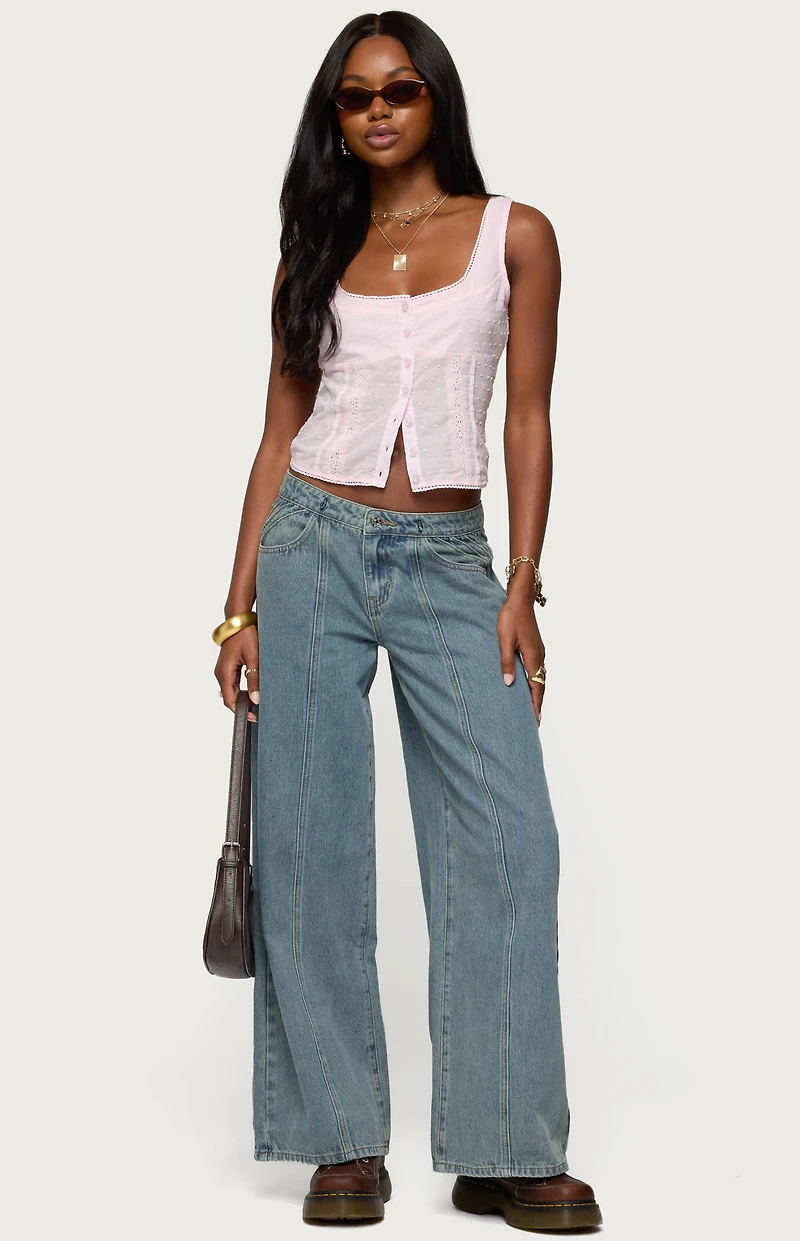 Edikted Embroidered Cotton Button Up Top