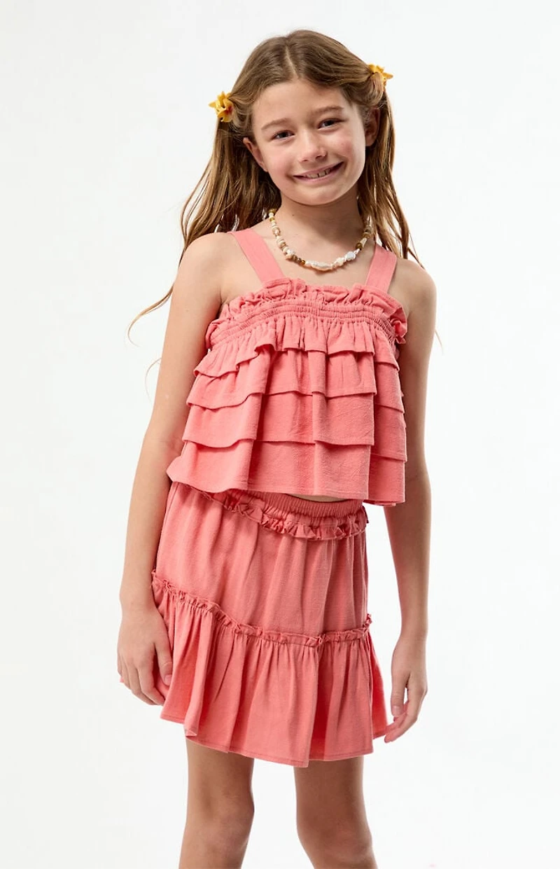 Pacsun Kids Coral Linen Ruffle Mini Skirt