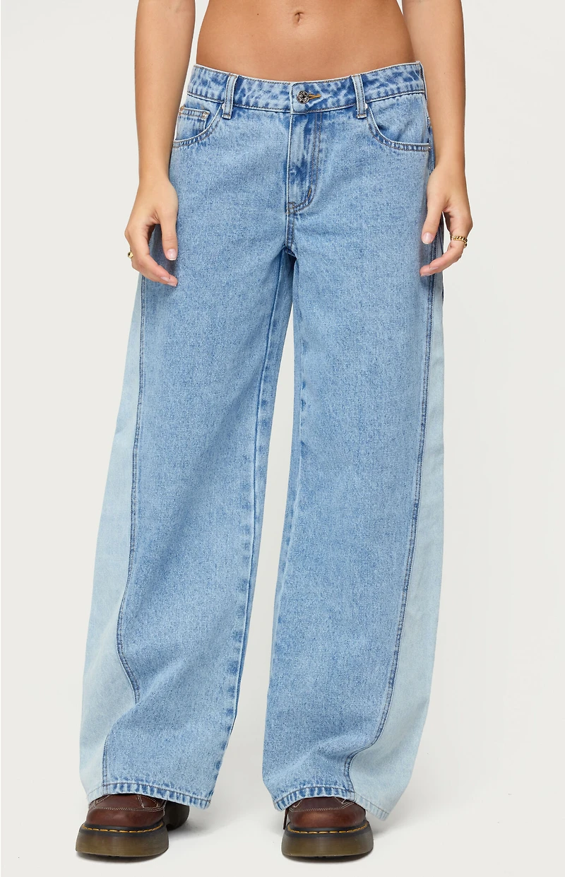 Edikted Genna Contrast Panel Low Rise Jeans