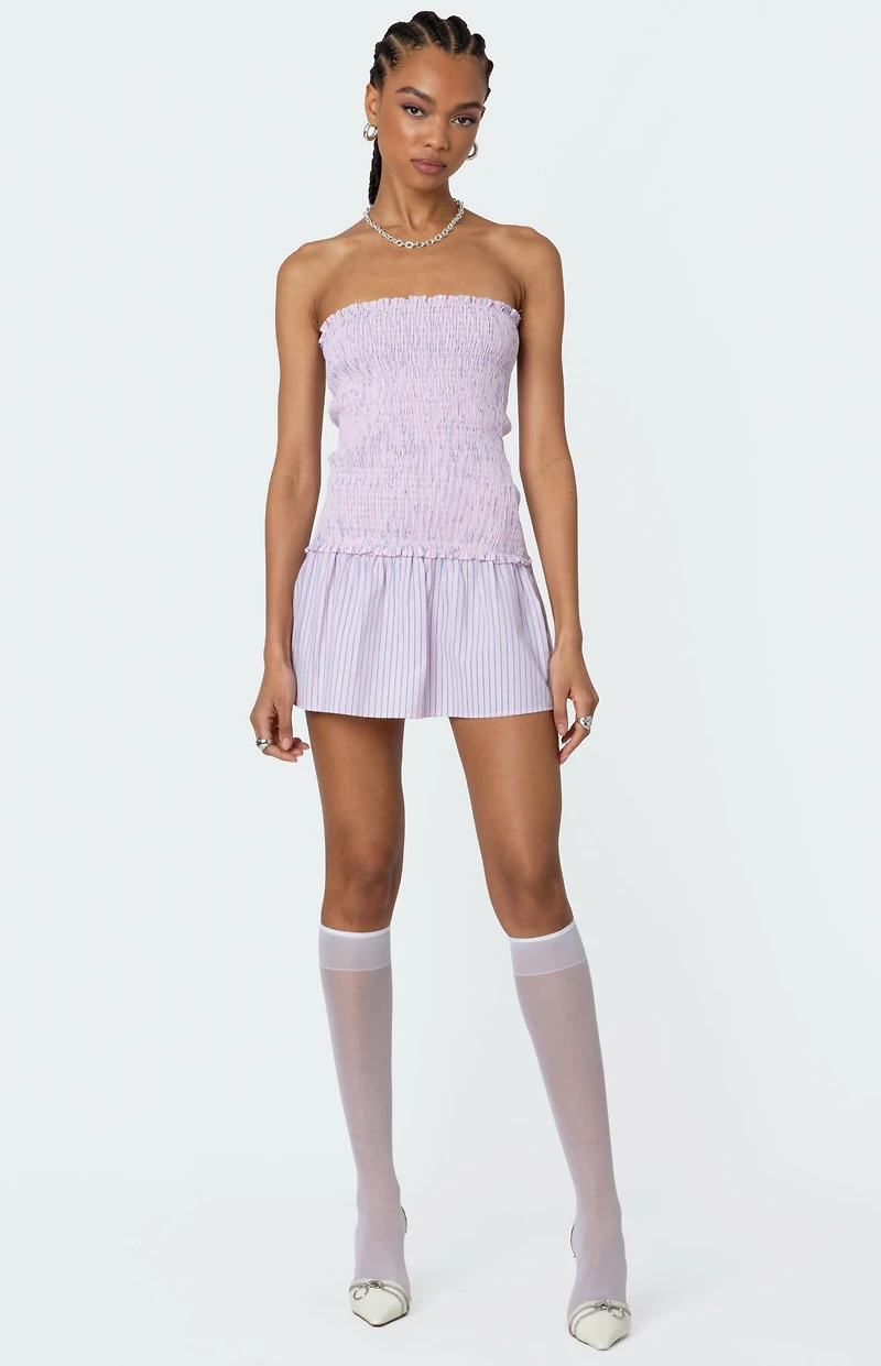 Edikted Striped Scrunch Strapless Mini Dress