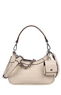 True Religion Cream Trapunto Logo Zip Top Hobo Bag