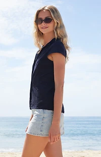 John Galt Blue Corduroy Rue Collared Top