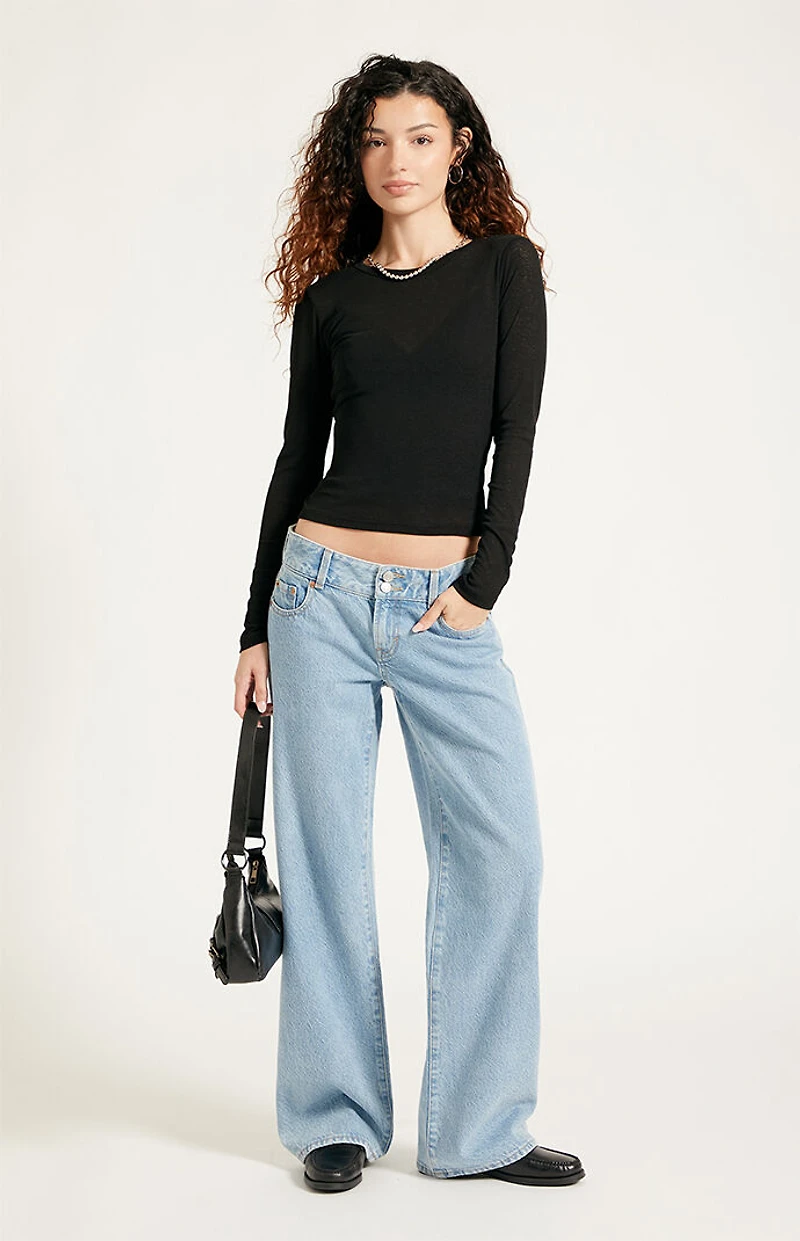 Pacsun Zoe Low Rise Girlfriend Jeans Button Pocket Light Blue