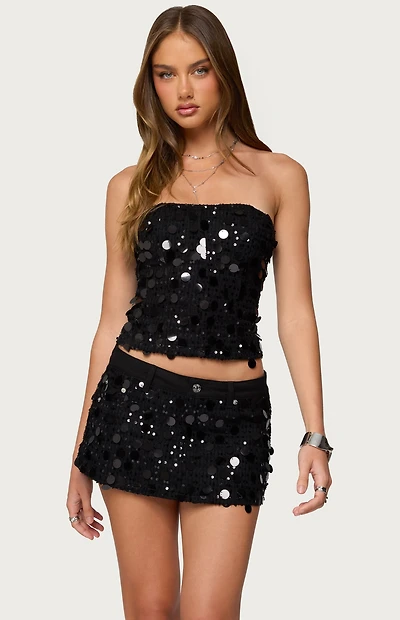 Edikted Alenna Sequin Denim Strapless Corset