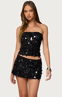 Edikted Alenna Sequin Denim Strapless Corset