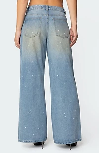 Edikted Paint Splatter Low Rise Jeans