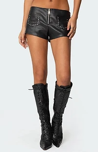 Edikted Studded Faux Leather Micro Shorts