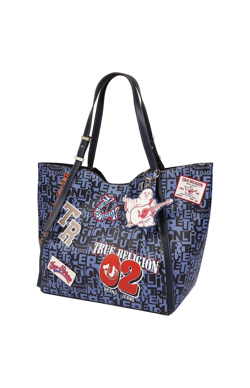 True Religion Navy Multi Patch Graphic Tote Bag