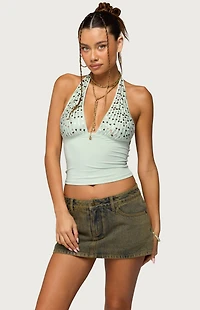 Edikted Sequin Plunge Neck Halter Top