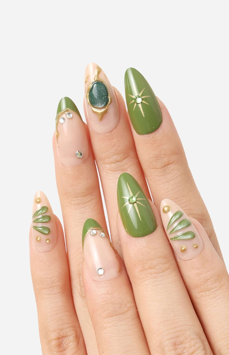 NEVER HAVE I EVER Green Butterfly Almond Press-On Nails