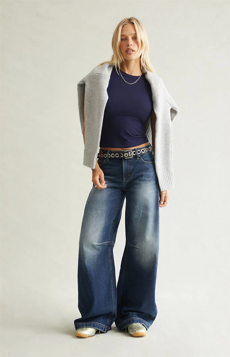 Pacsun Remi Baggy Barrel Jeans Knee Dart Dark Blue