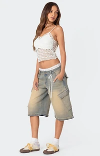 Edikted Lace Boxer Denim Bermuda Shorts
