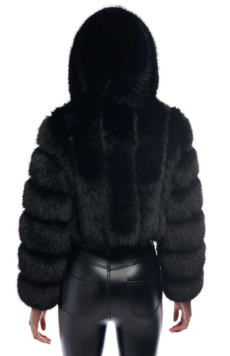 AZALEA WANG Jolene Black Hooded Faux Fur Coat