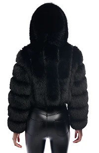 AZALEA WANG Jolene Black Hooded Faux Fur Coat