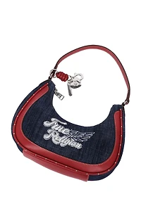 True Religion Red Wing Motif Denim Hobo Bag