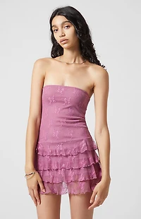 Beverly and Beck Mollie Lace Ruffle Strapless Mini Dress
