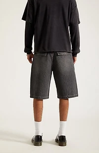 Pacsun Austin Extreme Baggy Denim Shorts Pinstripe Washed Black