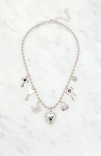 LA Hearts Beaded Ball Chain Heart Locket Charm Necklace