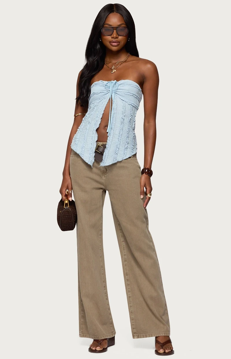 Edikted Textured Ruffle Split Front Top