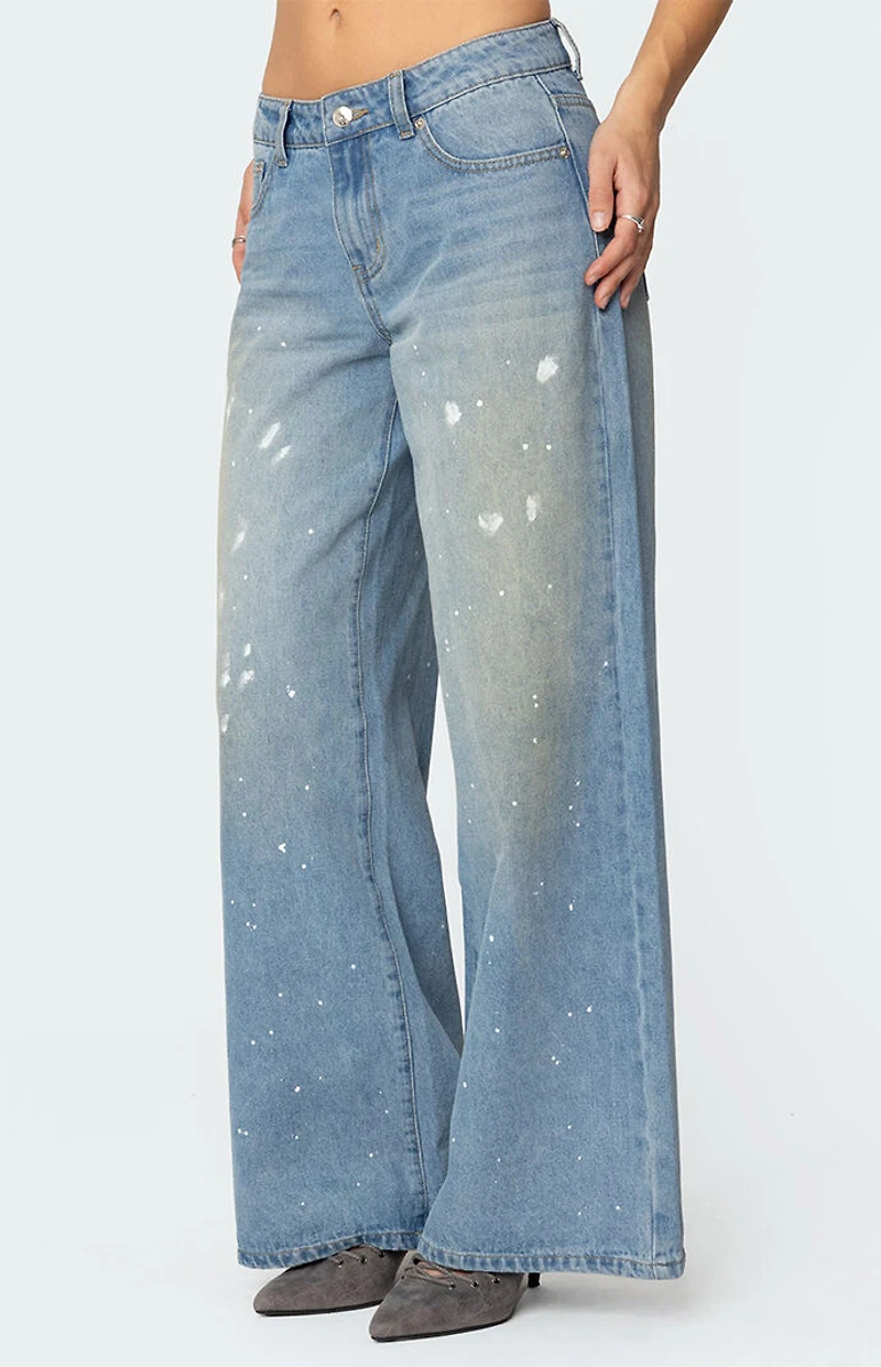 Edikted Paint Splatter Low Rise Jeans